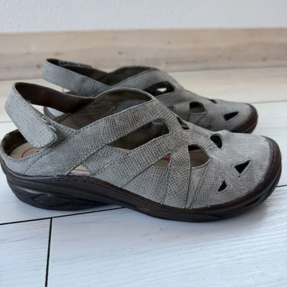 Bionica Maclean 2 Slingback Fisherman Womens Size 8.5 Gray Leather Wedge Sandals